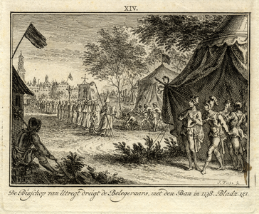 32301 Afbeelding van enkele legertenten buiten Utrecht met op de voorgrond die van graaf Dirk IV van Holland en een ...